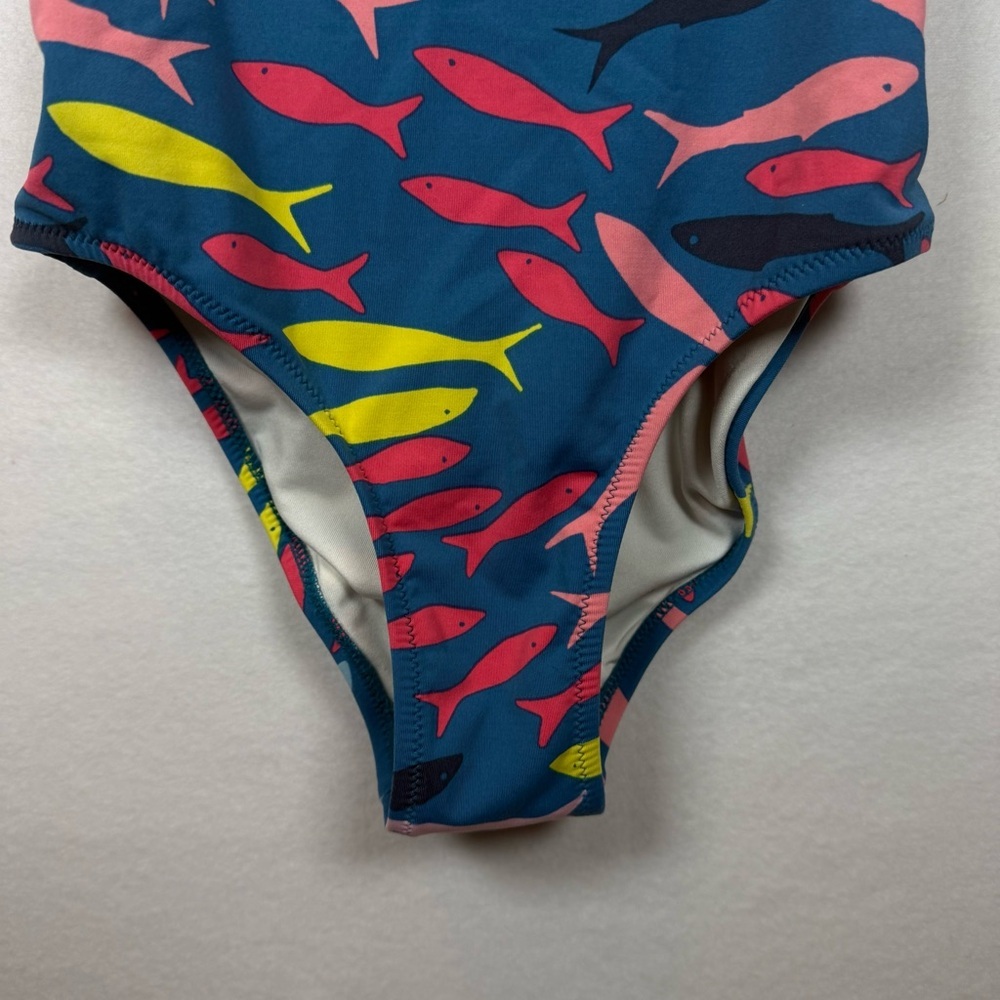 Garnet Hill Girls Size 12 Ruffle One-Piece Swimsuit Teal Fish Print Swimwear - Picture 6 of 7